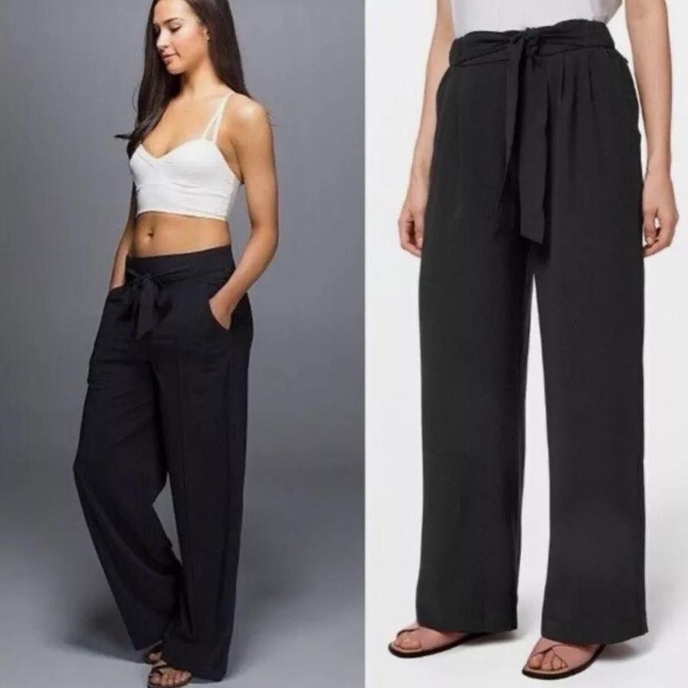 Lululemon Noir Pant Black Tie Waist Wide Leg Size 4 Women's Career